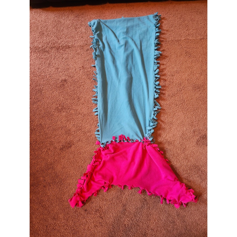 Handmade Kids Mermaid Tail Fleece Blanket Turquoise Pink Tie Knot Lap Throw 50in